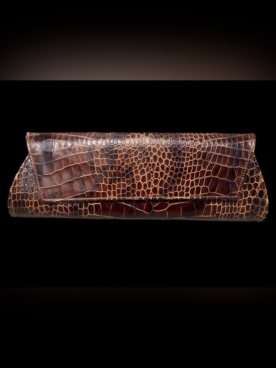 Pietro Alessandro Handbags - Pietro Alessandro Croc-Embossed Brown Leather Clutch